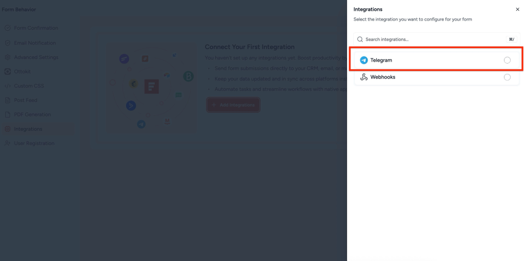 SureForms Integration with Telegram Select Telegram