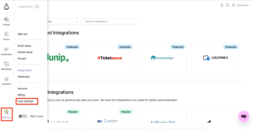SureForms Integration with Drip Settings → User Settings.