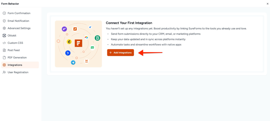 SureForms Integration with Drip Click Add Integration.