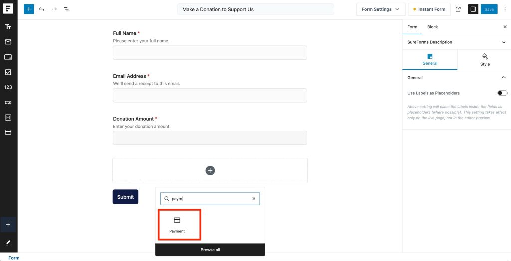 add a payment block