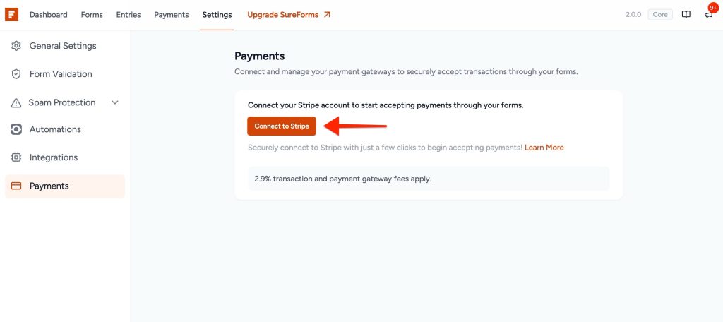 click connect to stripe