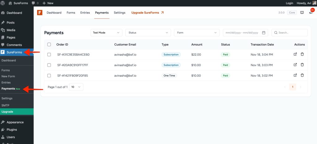 open paymnets entries
