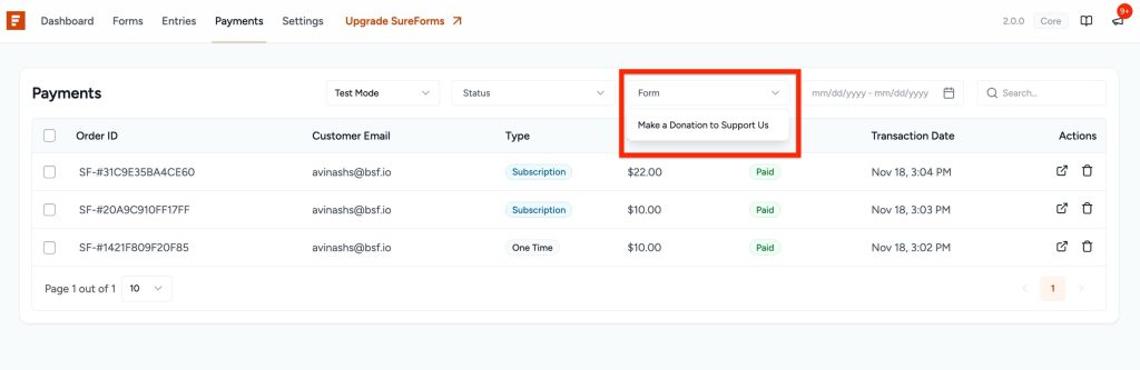 select paymnet forms