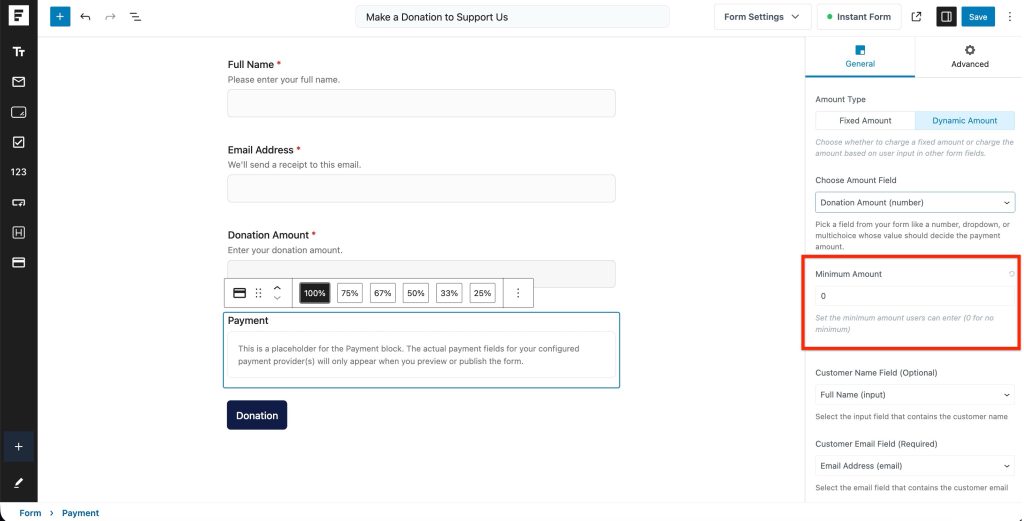 set minimum amount