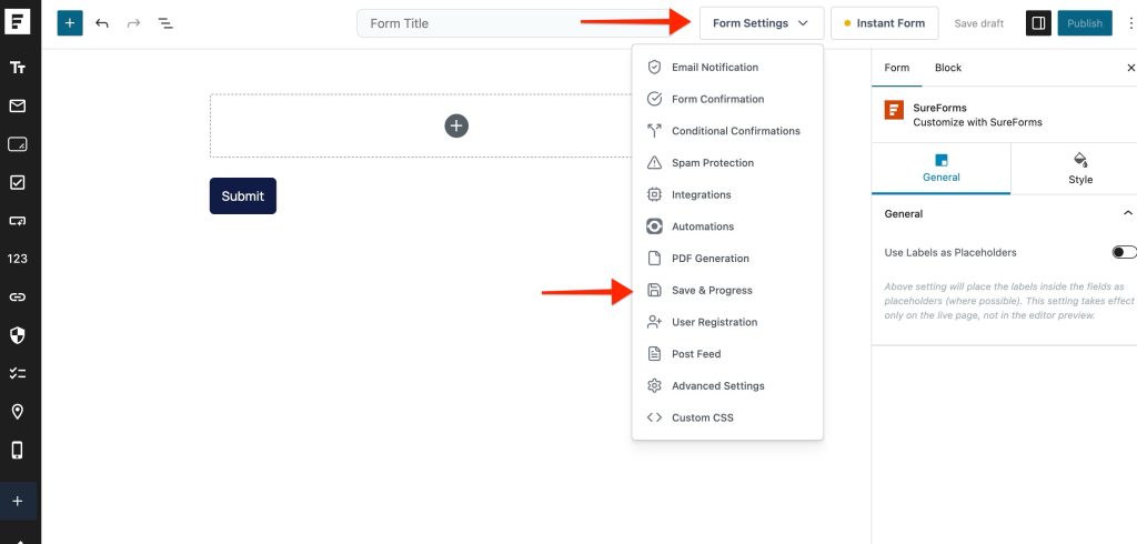 Save & Progress in SureForms save