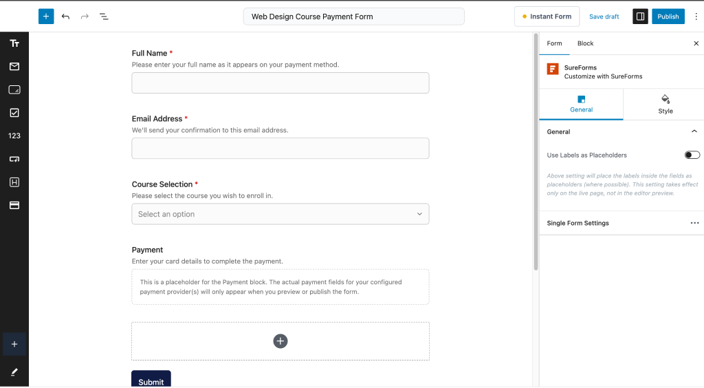 How to add payment blog to WordPress Form Plugin