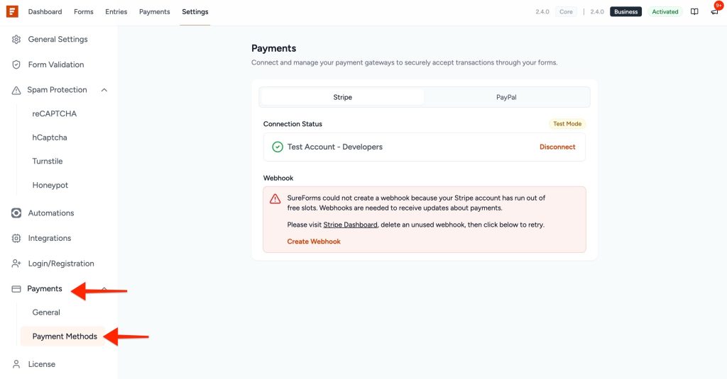 How to Connect PayPal in SureForms payment methods.