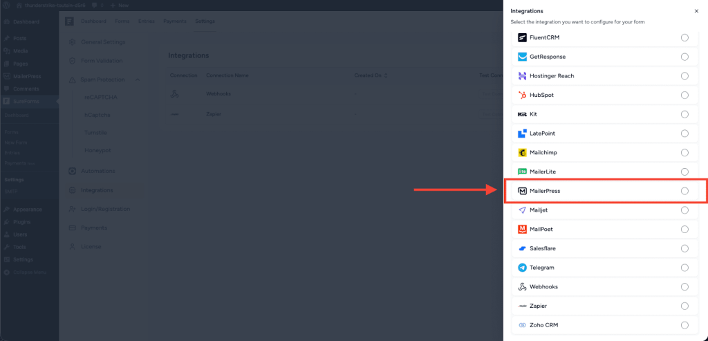 SureForms Integration with MailerPress image