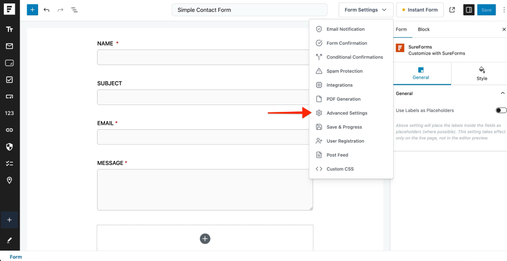 Form Scheduling in SureForms Advanced Settings