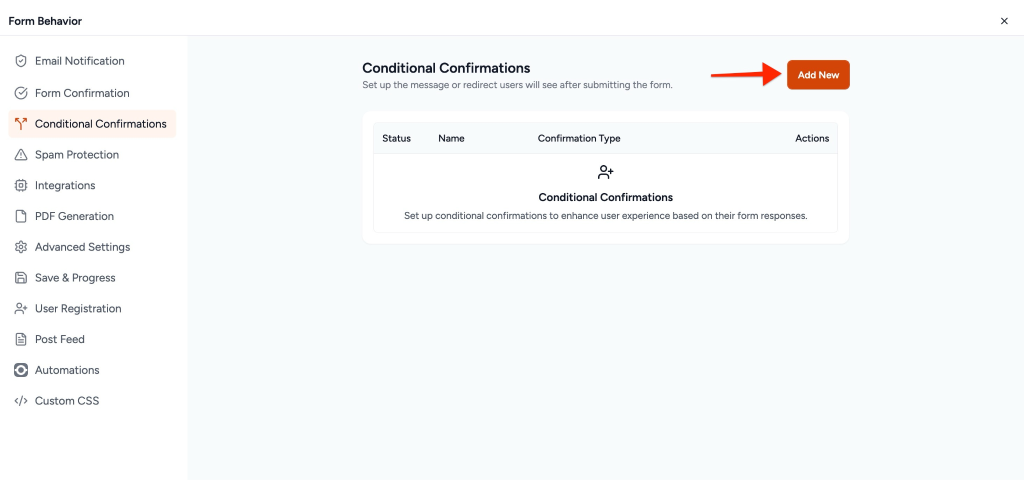 Conditional Confirmations in SureForms Click on Add New