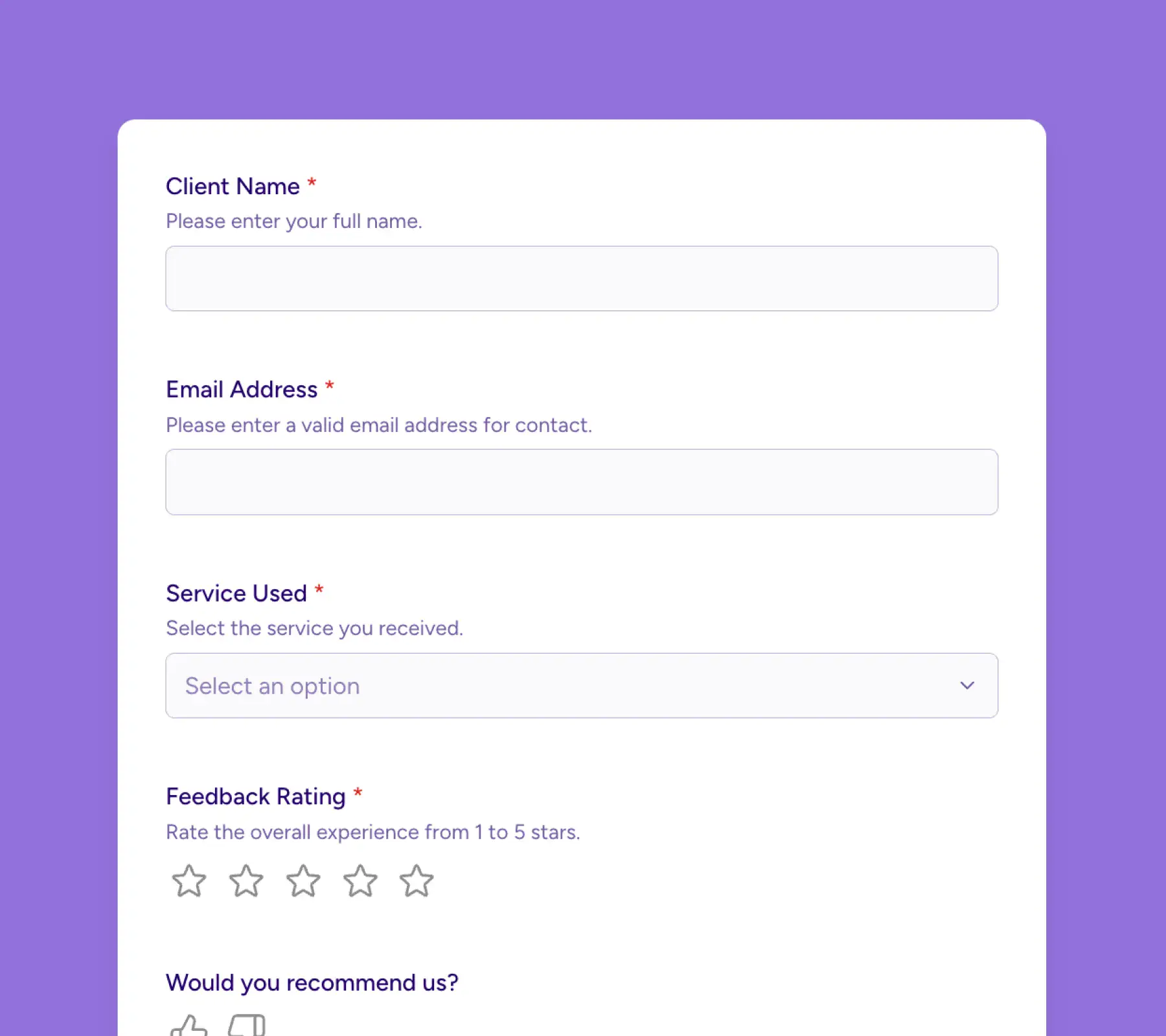 client feedback form thumbnail demo