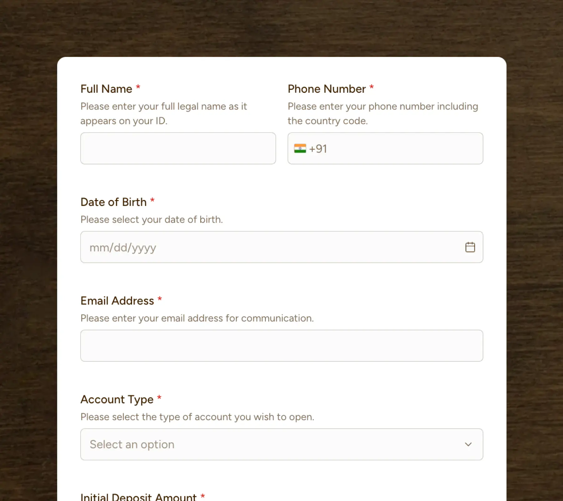 bank account opening form thumbnail demo