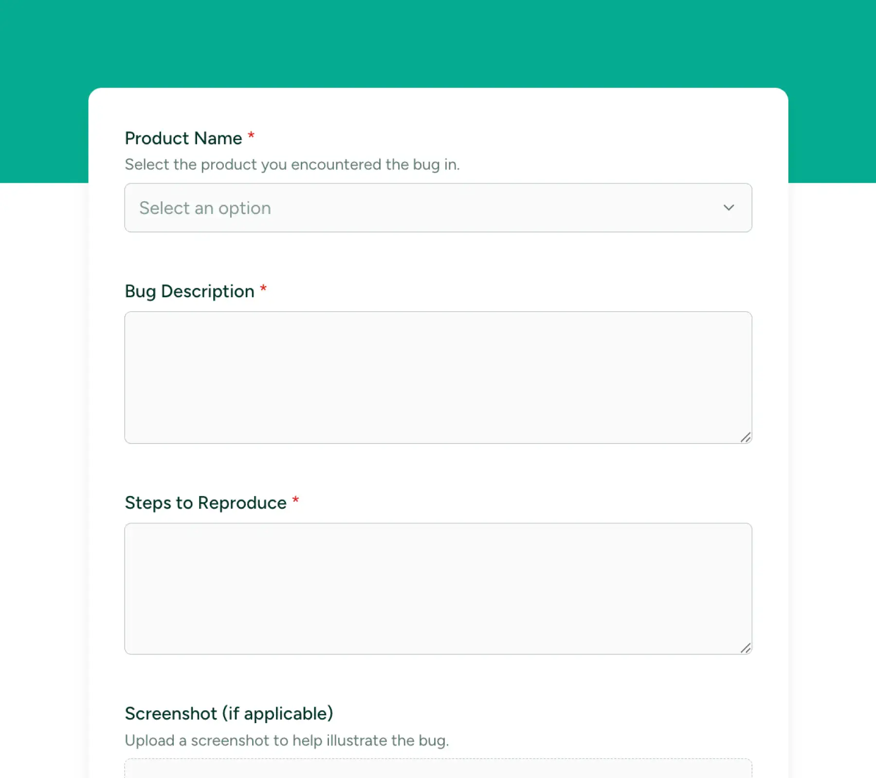 bug report form thumbnail demo