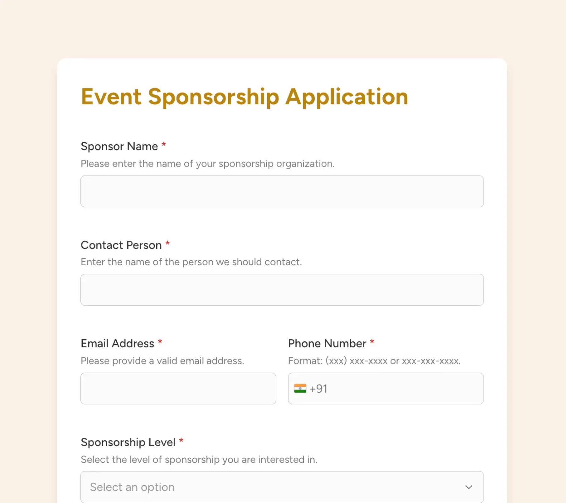 event sponsorship application thumbnail demo