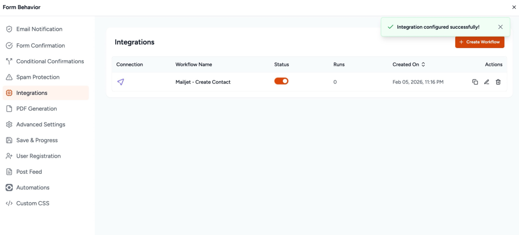 Successful Mailjet connection added.