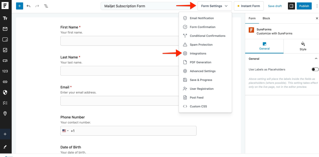 Form Settings 