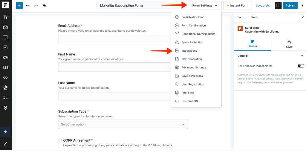 SureForms Integration with MailerLite image