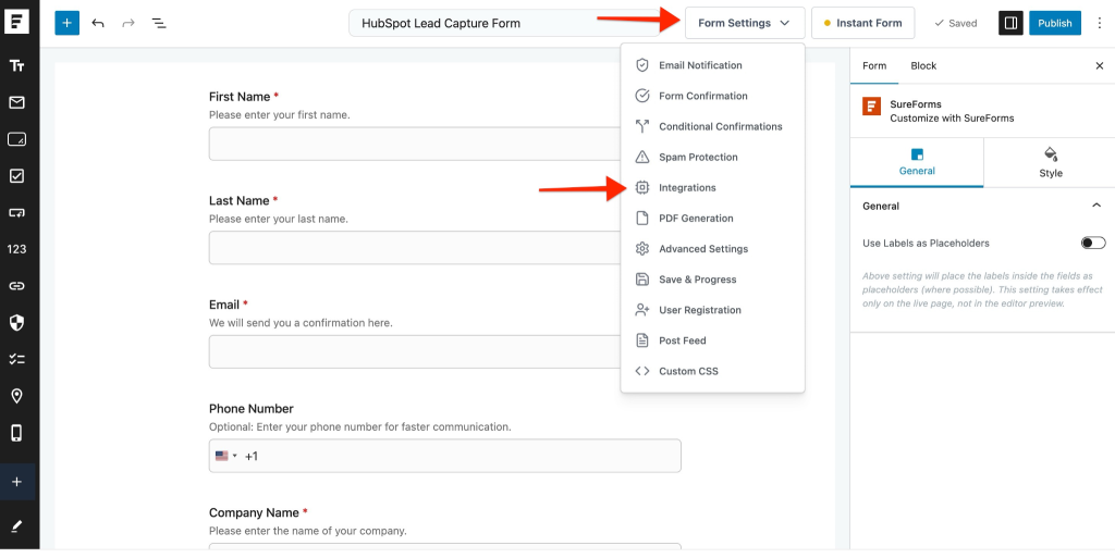 HubSpot Integration in SureForms image