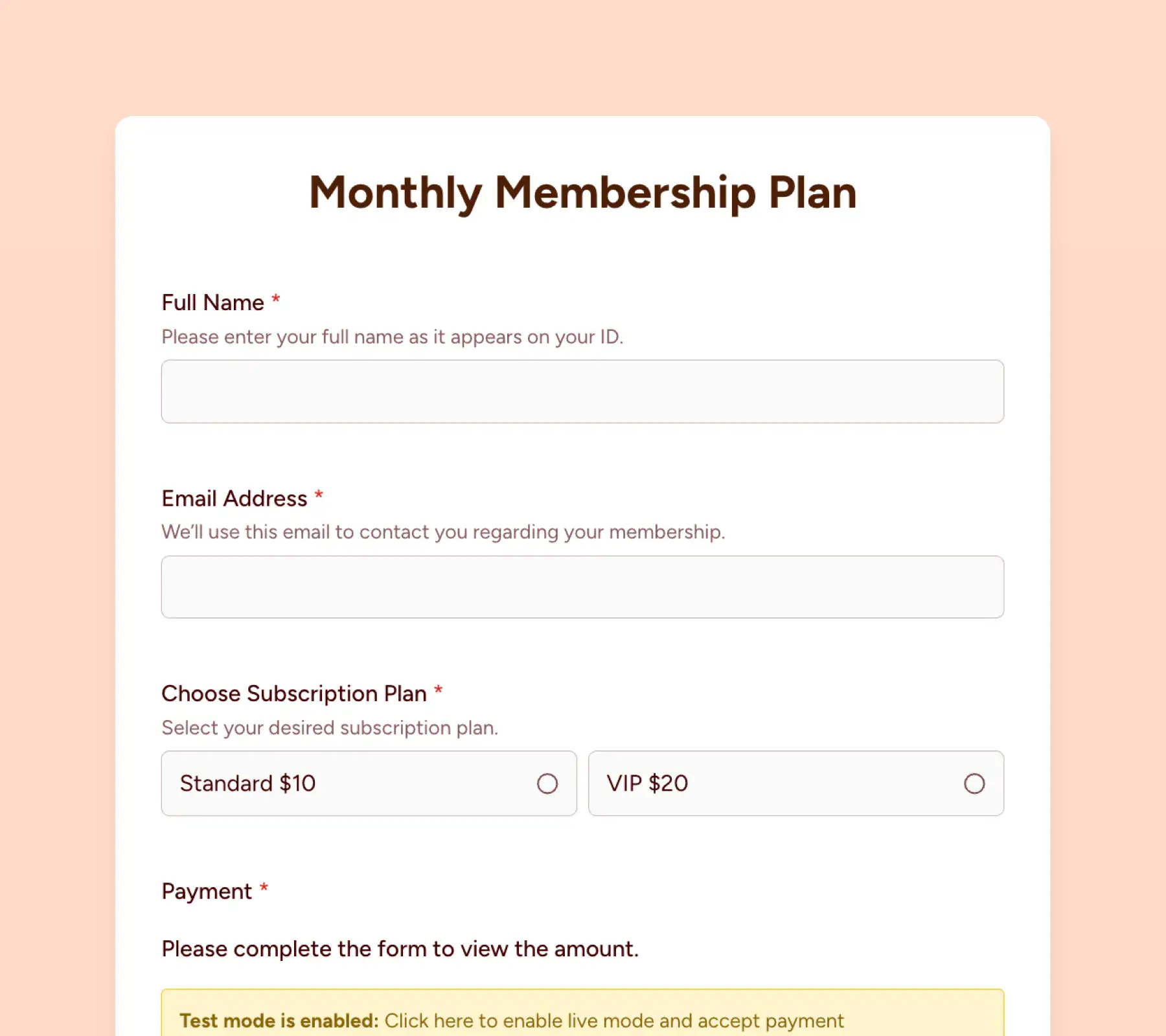 membership form thumbnail demo