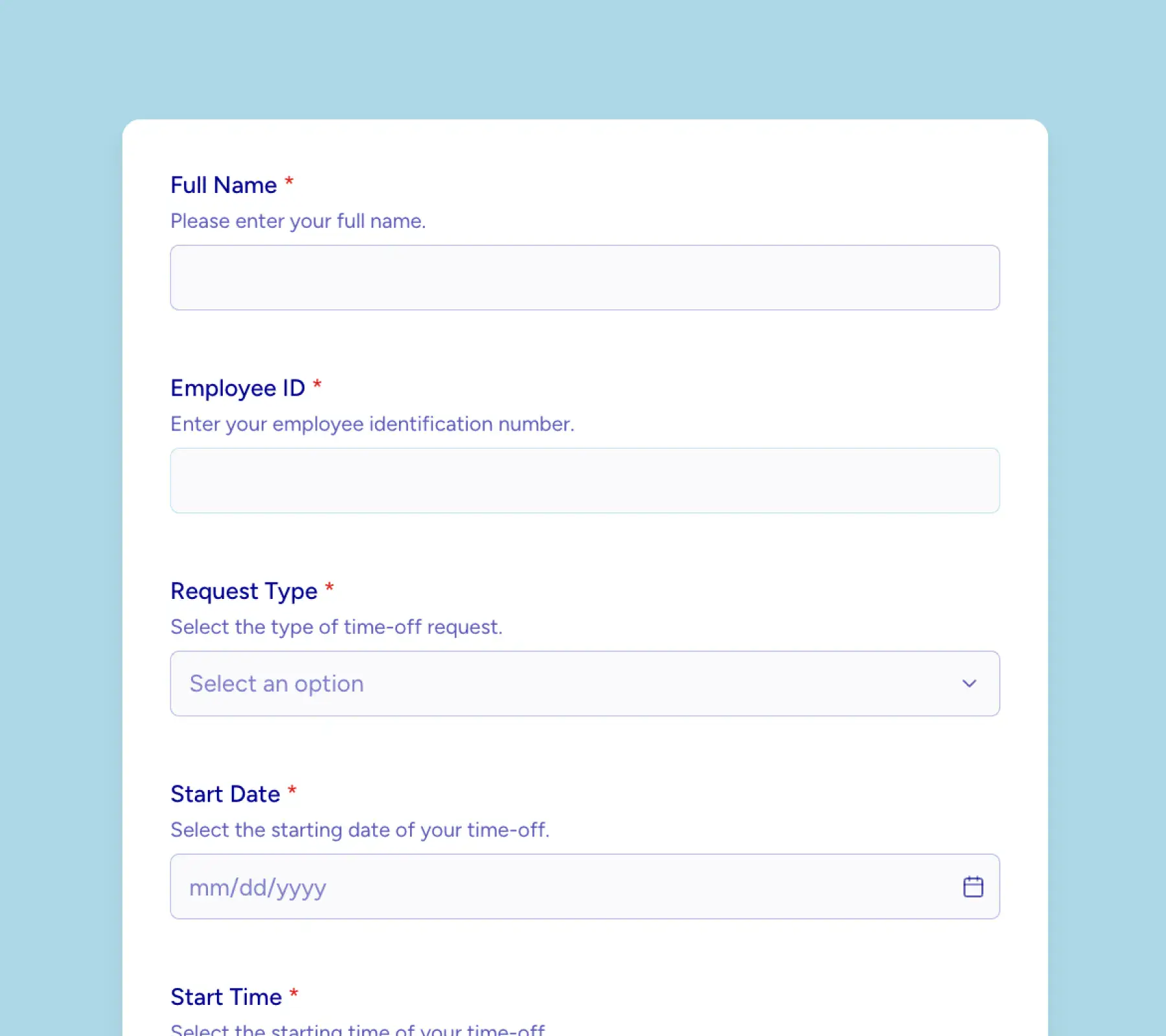 time off request form thumbnail demo