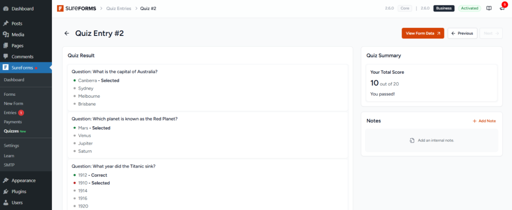 Quiz Feature in SureForms image