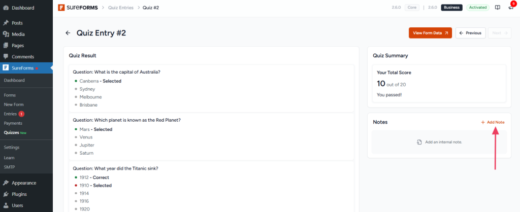 Quiz Feature in SureForms image