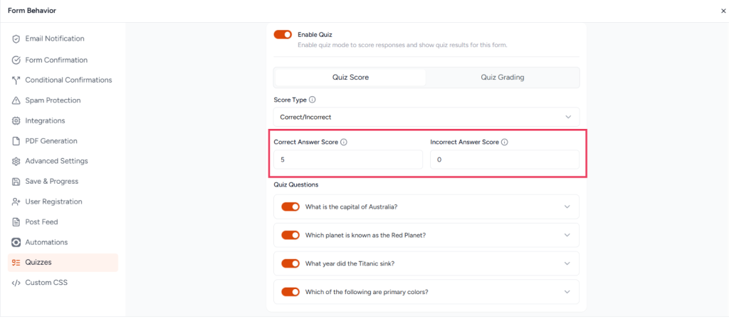 Quiz Feature in SureForms image