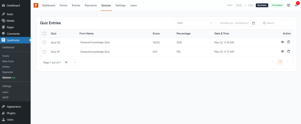 Quiz Feature in SureForms image