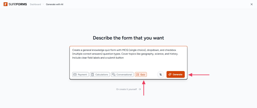Quiz Feature in SureForms image