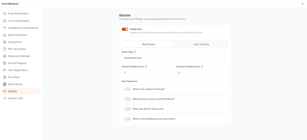 Quiz Feature in SureForms image