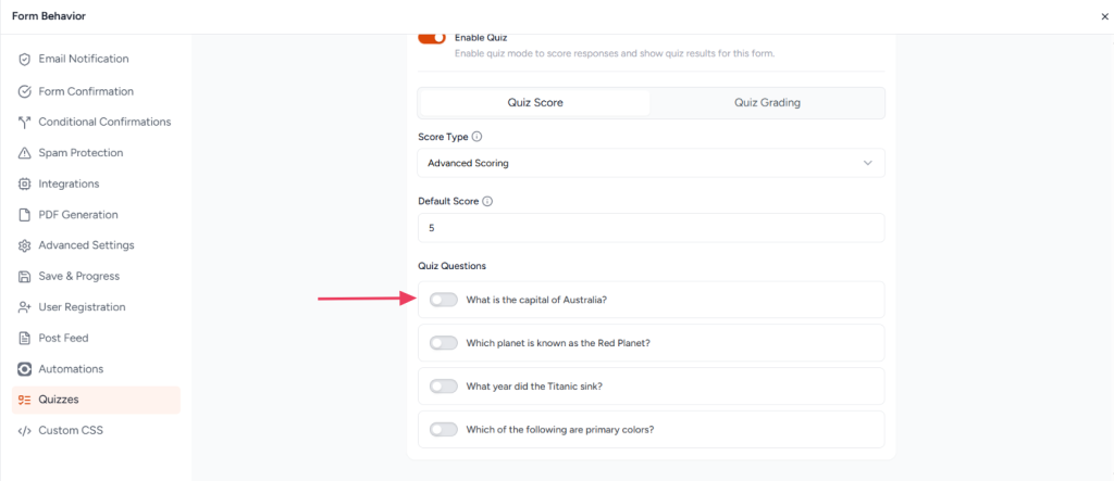 Quiz Feature in SureForms image