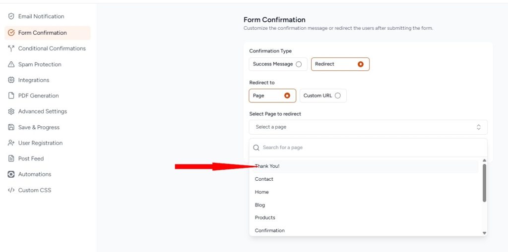 redirect after form submission