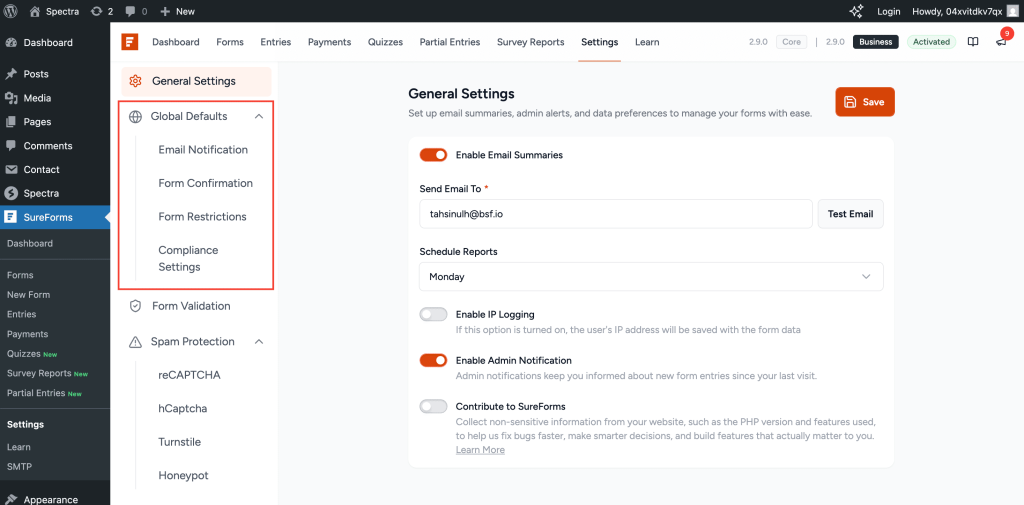 SureForms v2.9.0: Capture Partial Entries, Set Global Defaults, Answer Description for Quizzes & More. Global Settings in SureForms