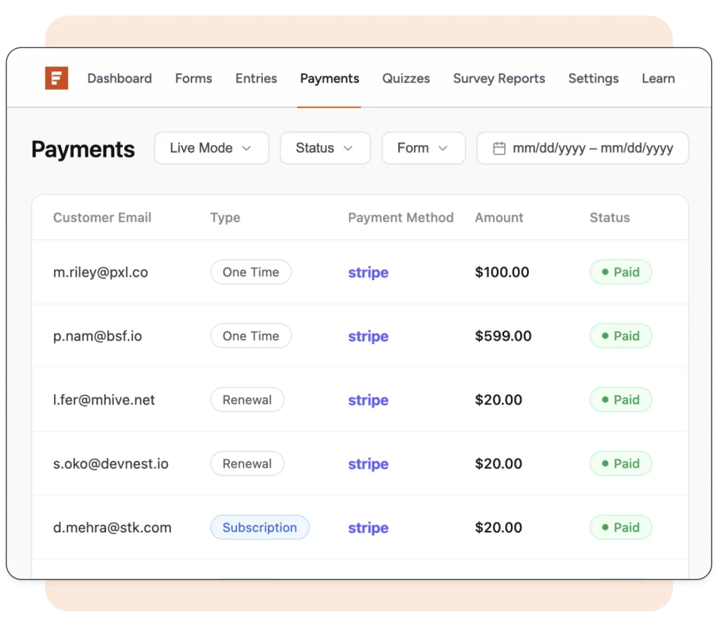 payment records dashboard