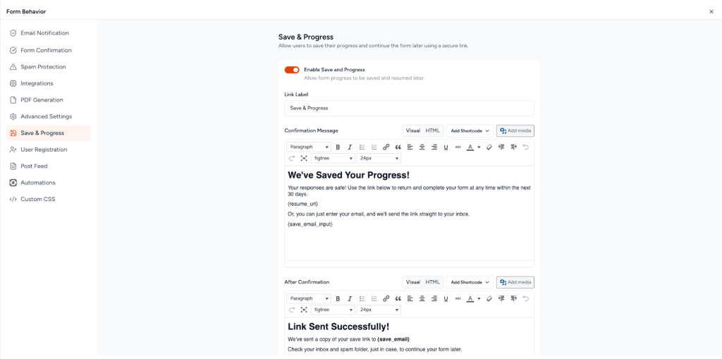 Why You Should Let Users Save and Continue Long Forms Set up Save & Continue in SureForms