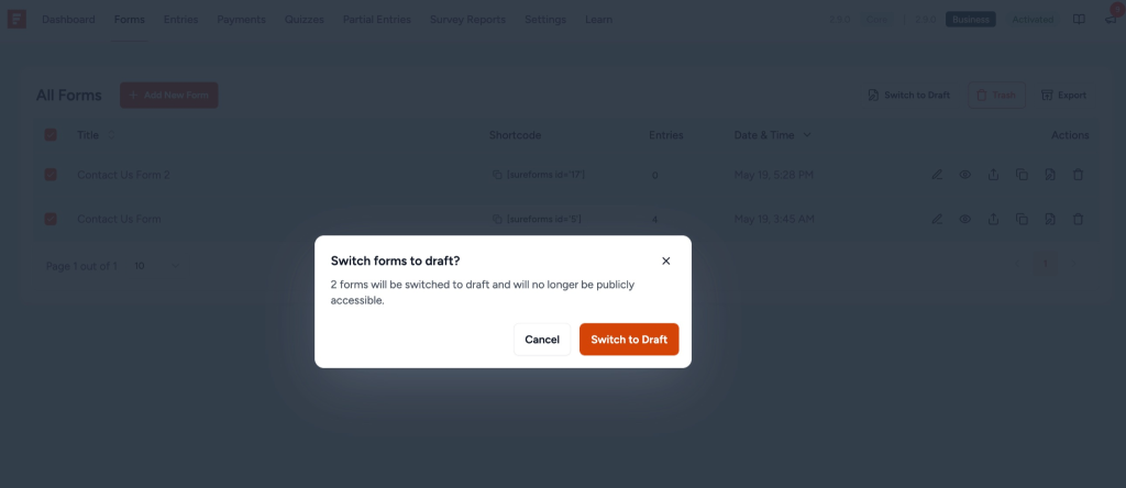 How to Move a Published Form to Draft Mode image