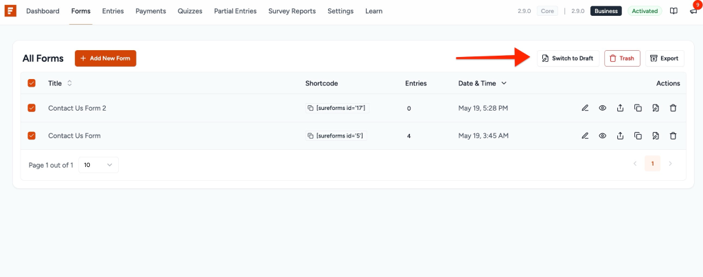 How to Move a Published Form to Draft Mode image