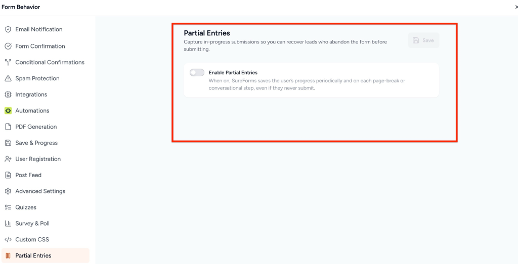 Partial Entries in SureForms image