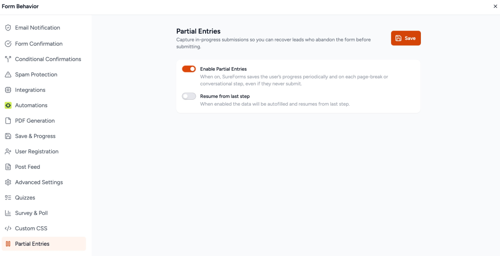 Partial Entries in SureForms image