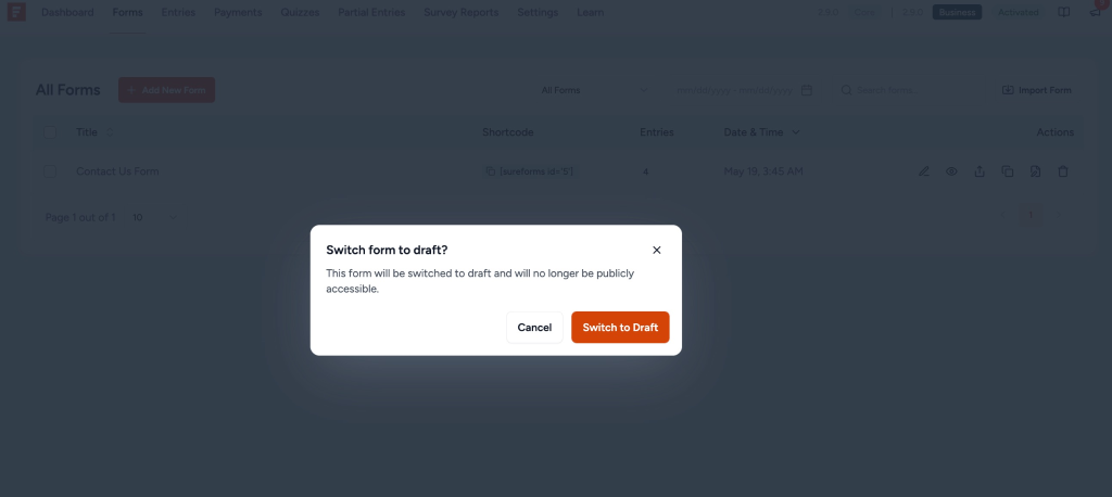 How to Move a Published Form to Draft Mode image