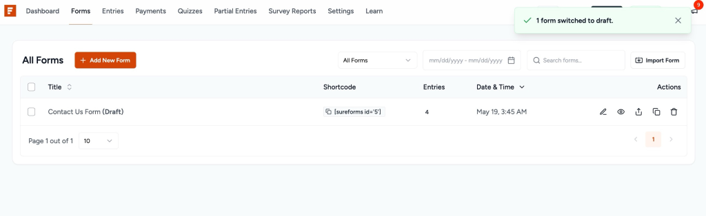 How to Move a Published Form to Draft Mode image