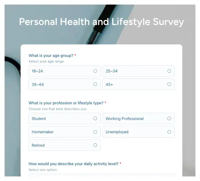 personal health and lifestyle survey
