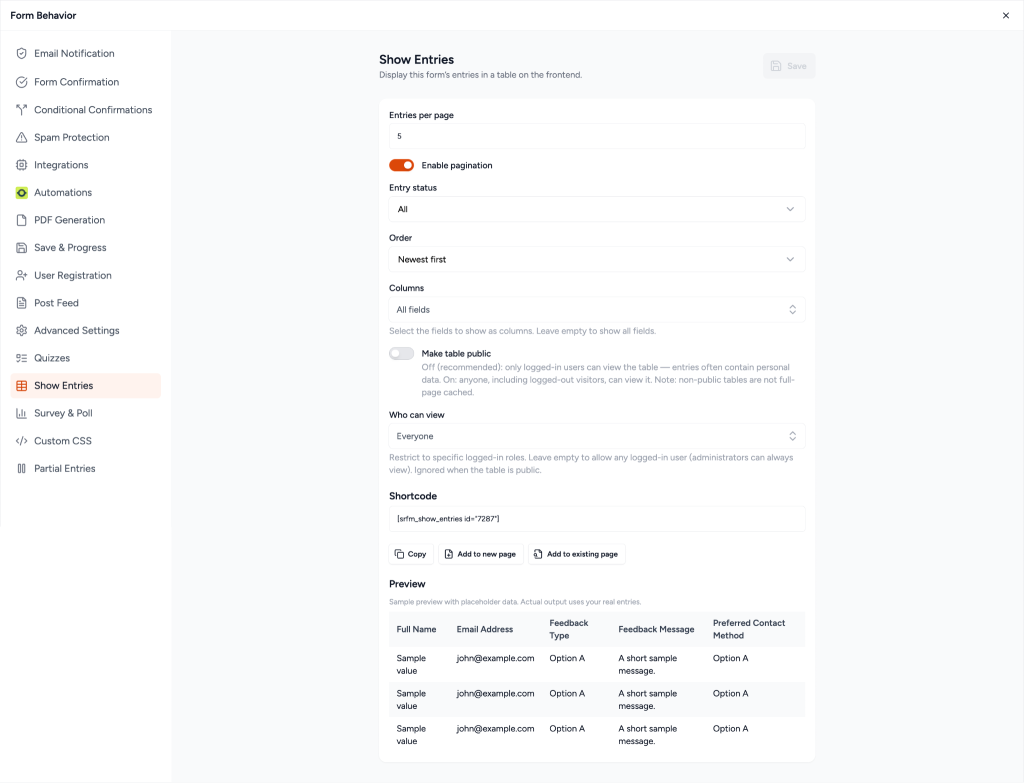 Show Entries in SureForms image