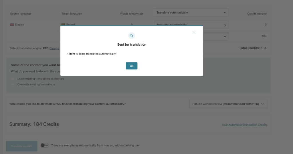  automatic translation settings.