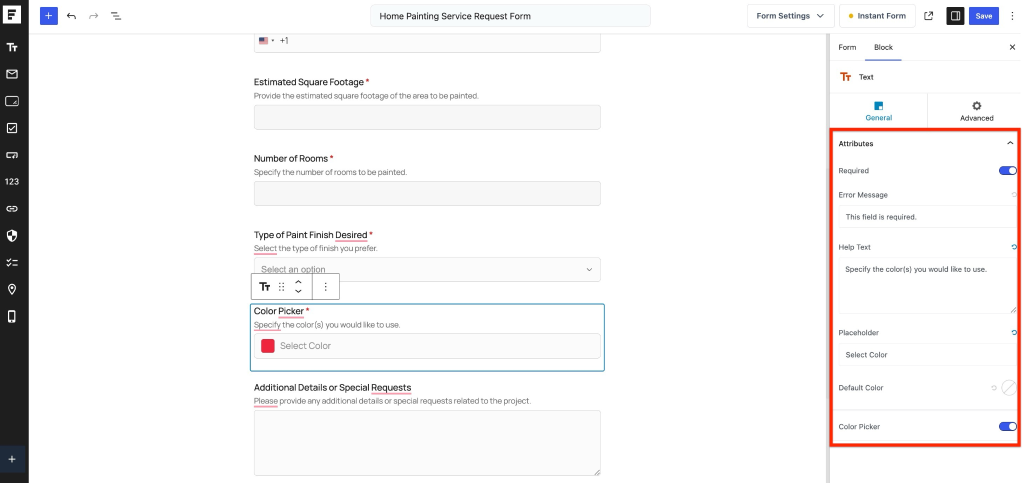 Configuring the Color Picker Field