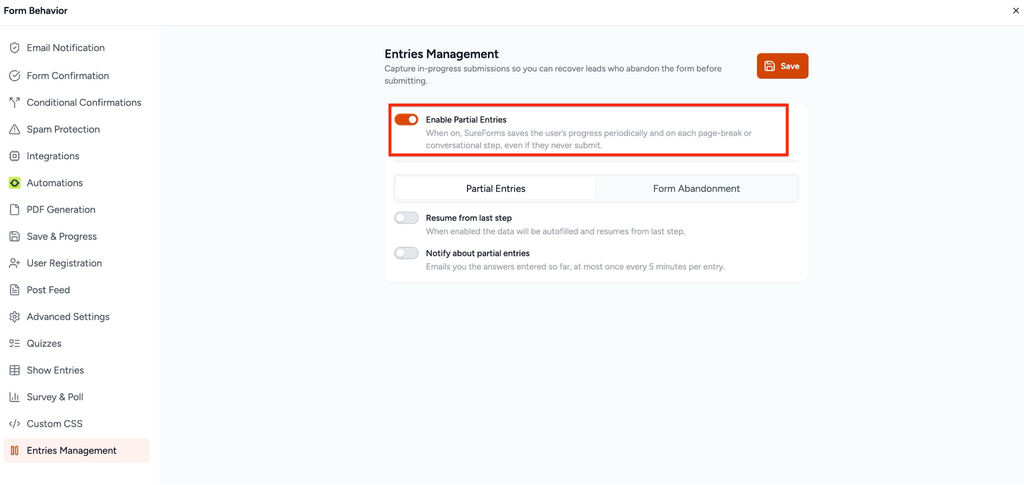 How to Enable and Manage Form Abandonment in SureForms image