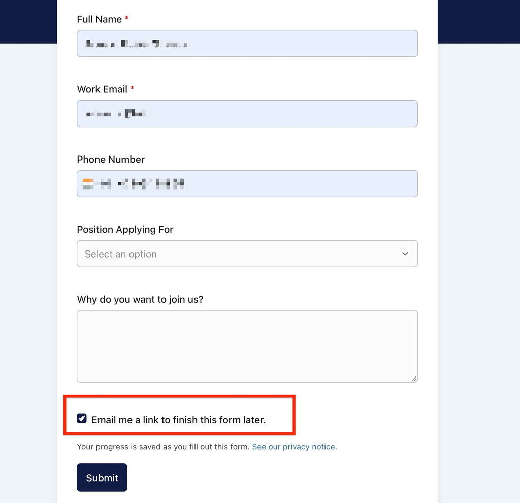 How to Enable and Manage Form Abandonment in SureForms Visitor reminder checkbox displayed below the Email field
