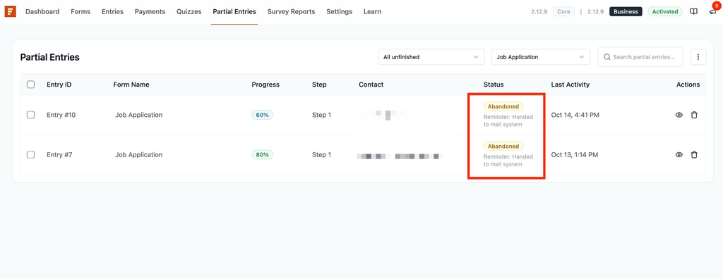 How to Enable and Manage Form Abandonment in SureForms SureForms Partial Entries dashboard